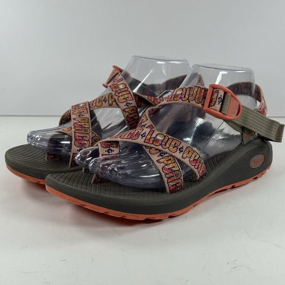 Chaco Z/2 Adjustable Strap Love Peace Sandal Orange Gray‎ Women's Size 8 - Picture 5 of 12